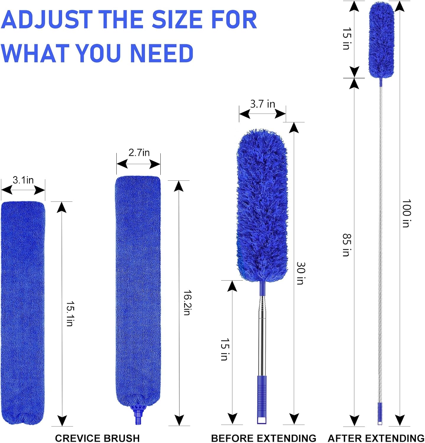SetSail Extra-Long Dusters with Extension Pole 100-inch for Cleaning, Bendable Microfiber Head Washable Ceiling Fan Duster for High Ceilings, Furniture