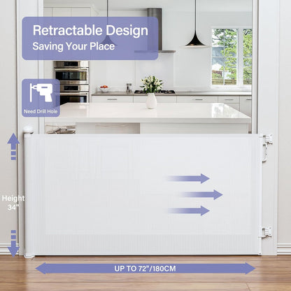 PRObebi Retractable Dog Gate for the House Extends to 54" Wide 34" Tall, Gates for Baby Indoor, Stair Gate for Outdoor, Staris, Hallways, Doorways, Deck, Porch, Need Drilling