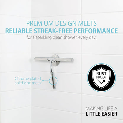 Better Living Deluxe XL Shower Squeegee, Multi-Purpose Silicone Squeegee Blade with Storage Hook, Rust-Proof Heavy Duty Window, Glass, Shower Scrubber, Windshield Wiper, 12", Brushed Nickel