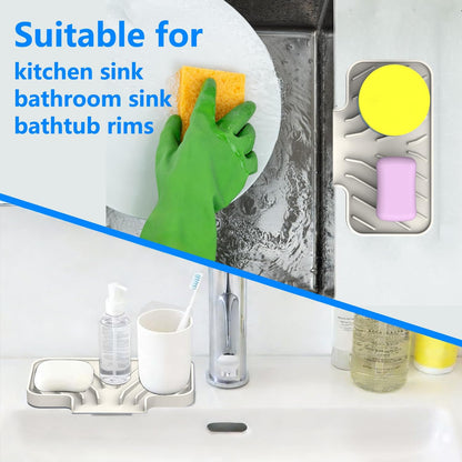 Sponge Holder for Kitchen Sink, Dish Sponge Holder & Soap Tray with Drain, Bathroom Sink Sponge Drying Rack & Perfect Organizer for Dispenser,Bottle,Cup on Sinks or Counter(8"x 4"Gray)