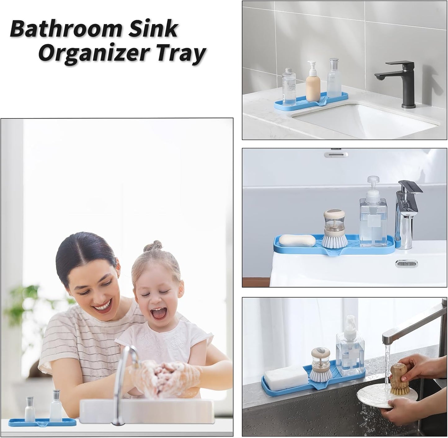 MicoYang Silicone Bathroom Soap Dishes with Drain Spout-Bathroom and Kitchen Sink Organizer,Sponge Holder,Dish Soap Tray,Perfect for Dispenser,Scrubber,Bottle,Cup on Sink or Counter-Coffee 4.9"×3.2"