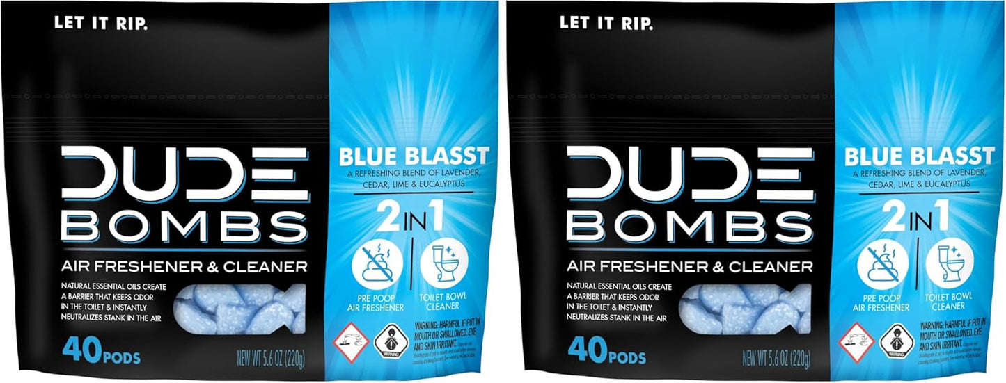 DUDE Wipes DUDE Bombs Toilet Stank Eliminator - 2-in-1 Air Freshener and Toilet Bowl Cleaner - 1 Pack (40 Pods) - Deodorizing Blend of Lavender, Cedar, Lime, and Eucalyptus