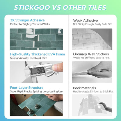 STICKGOO 10 Sheets Subway Tile Peel and Stick Backsplash, Extra Thick 3D Wall Tiles with Commercial-Grade Adhesive for Kitchen, Bathroom, Laundry Room,11.56"x8.38"(White)