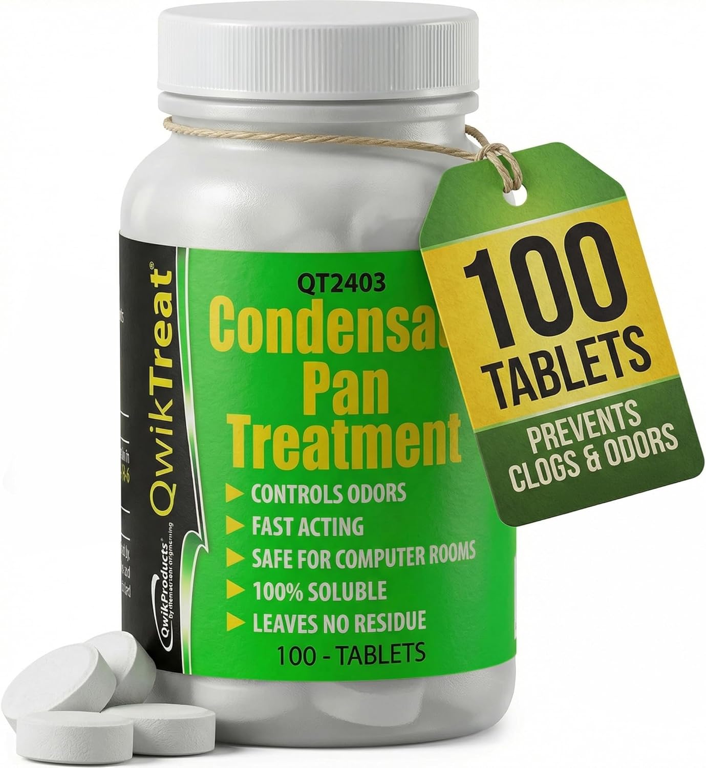 QwikTreat AC Pan Tablets & HVAC Drain Line Cleaner | Condensate Drain Pan Treatment Tabs | Remove Air Conditioner Pipe Clogs, Algae, & Control Odors for Effective Maintenance (100 Tabs)