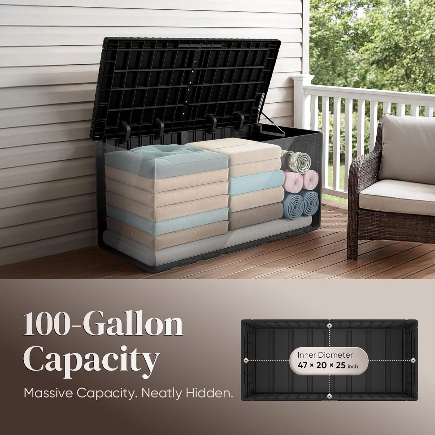 Quictent 100 Gallon Heavy Duty Resin Deck Box, Weatherproof Waterproof Outdoor Storage Bench, UV Resistant Lockable Container for Garden, Pool Supplies, Patio Cushions & Furniture Accessories