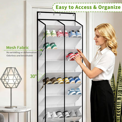 KEEPJOY Over The Door Shoe Organizer,Hanging Shoe Organizer 12 Mesh Pockets Shoe Organizer for Closet,Works Well for Men and Woman Kids Shoes Storage, 57.5×12.6inch(Beige)