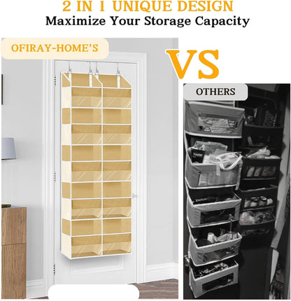 Over The Door Organizer, 5-Tier Extra Large Behind Door Storage with 10 Big Front & 10 Mesh Pockets, 80lb Capacity, Hanging Storage Organizer with Clear Window Kids Toys, Shoes, Diapers, Light Grey