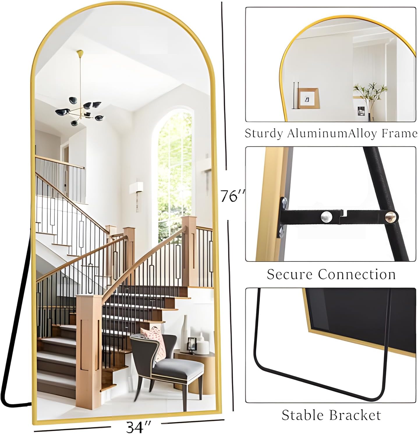 OGCAU Floor Full Length Mirror, 56"x20" Arched Full Body Mirror, Hanging or Leaning, Standing, Wall Mounted with Aluminum Frame for Bedroom Living Room, White