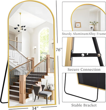 OGCAU Floor Full Length Mirror, 56"x20" Arched Full Body Mirror, Hanging or Leaning, Standing, Wall Mounted with Aluminum Frame for Bedroom Living Room, White