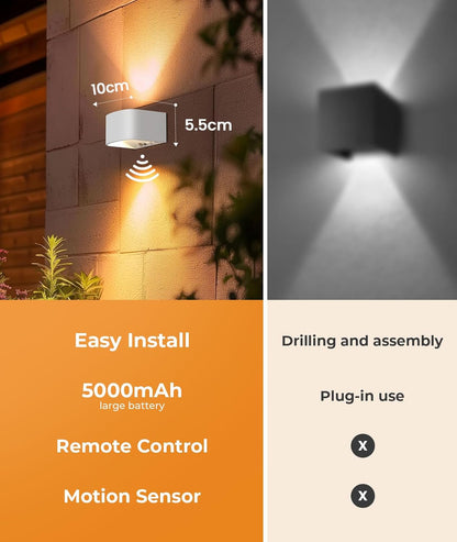 FULEN Motion Sensor Wall Light with Remote Control 3 Colors Wireless Wall Lamp LED Indoor Up and Down Wall Sconce 5000mAh Rechargeable Battery Powered Wall Lamps Brightness Adjustable, 2 Pack
