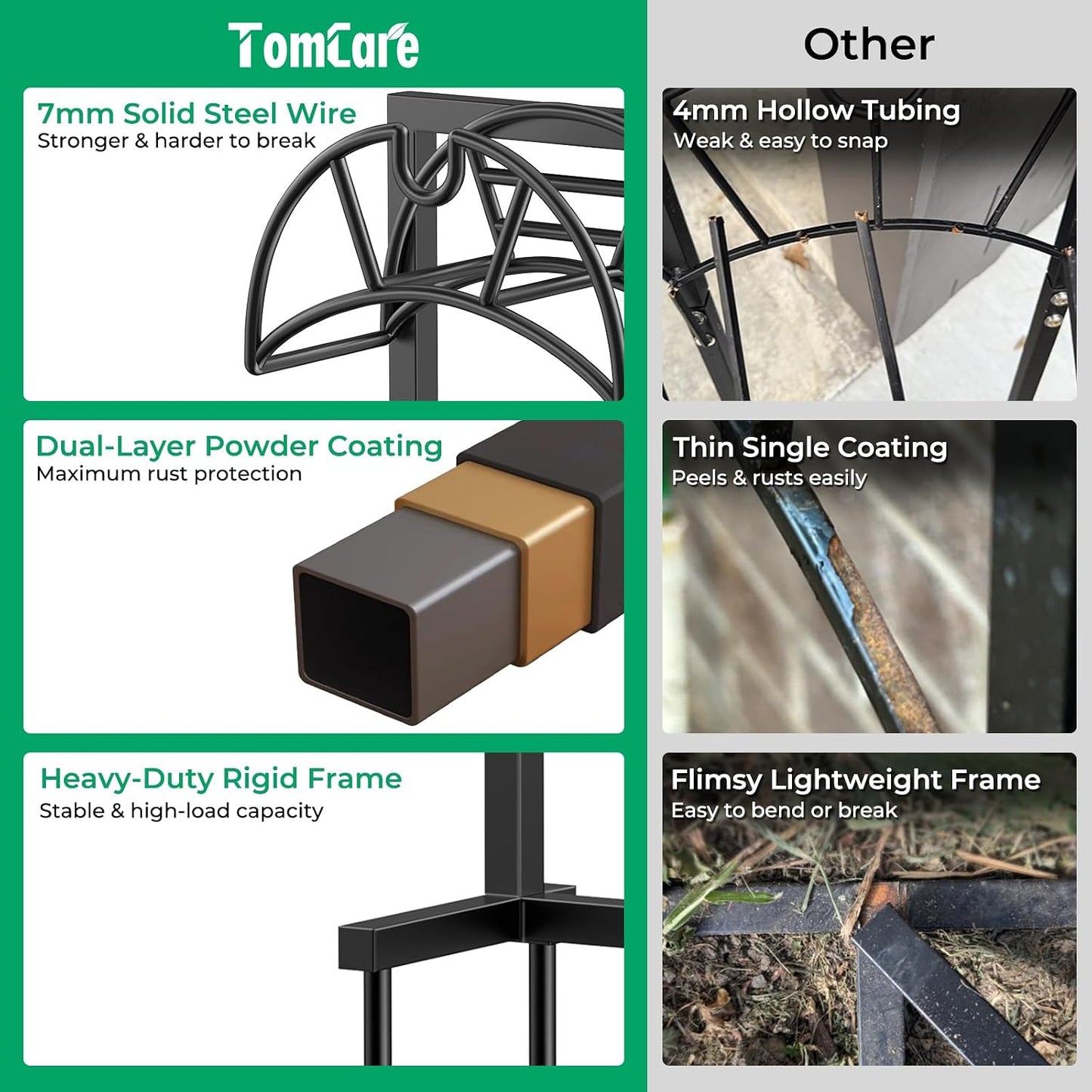 TomCare Garden Hose Holder 4 Spikes Garden Hose Reel Hose Stand Upgraded Water Hose Storage with Tool Hooks Garden Hose Hanger Organizer Holds 160ft Hoses for Outside Yard Lawn, Black