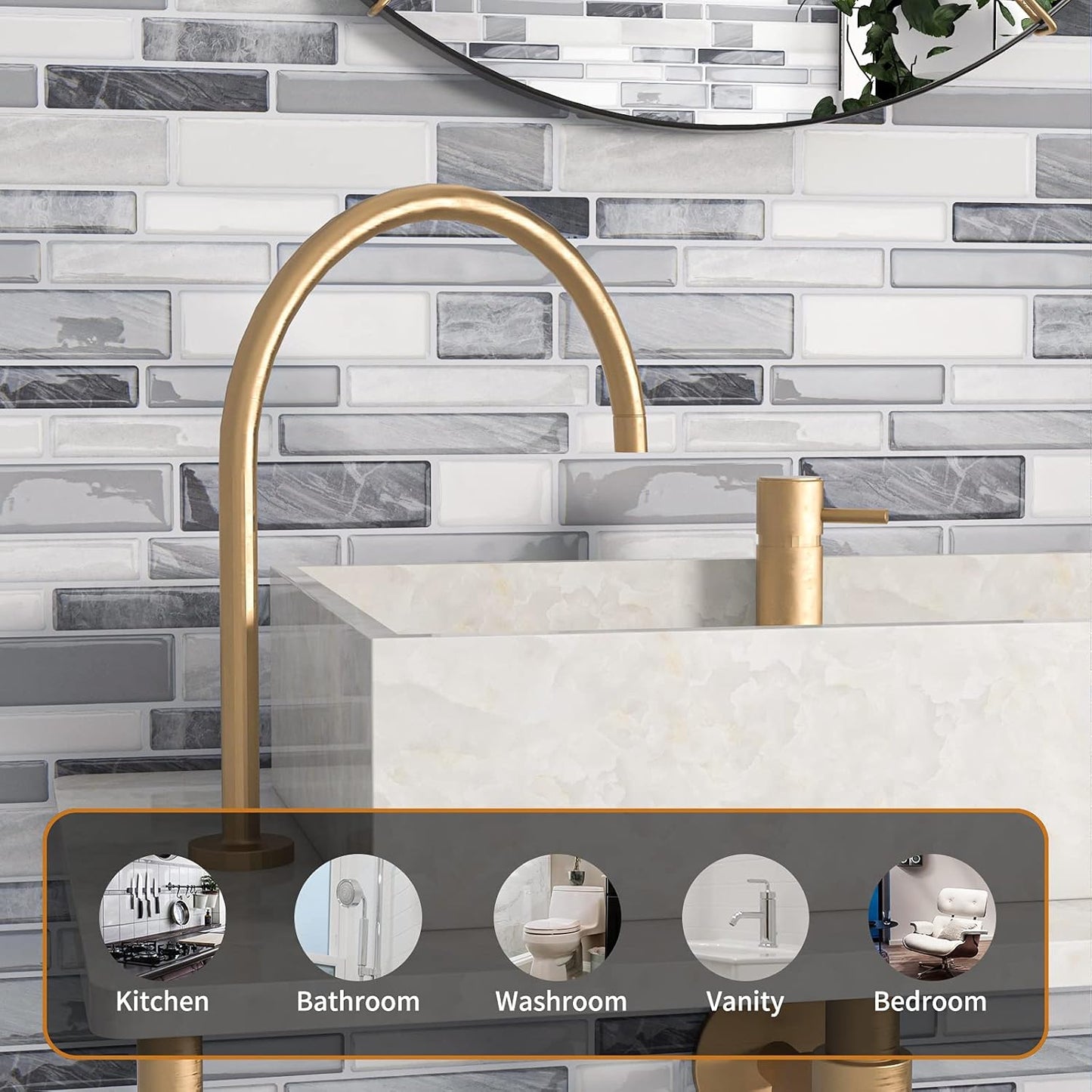 WOWSTAR 10-Sheet Peel and Stick Backsplash Tile for Kitchen Wall, Back Splash Stick On Tiles for Kitchen (12"x 12", Gray)