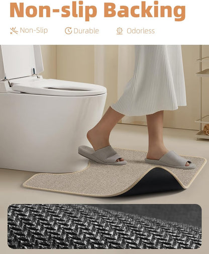 PADOOR Non-Slip Bath Mat With Rubber-Backing, Braided Absorbent Machine Washable Thin Rug for Bathroom Floor, Quick Dry, Fits Under Door, 17''x24'' Beige