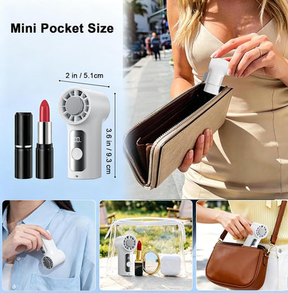 Portable Handheld Mini Fan with Ice Cooling Plate, Personal Clip On Turbo Fan Rechargeable, 18000 RPM 6 Speeds, 360° Detachable Clip, Pocket AC Fans Blow Cold Air for Beach Car Stroller Travel Makeup