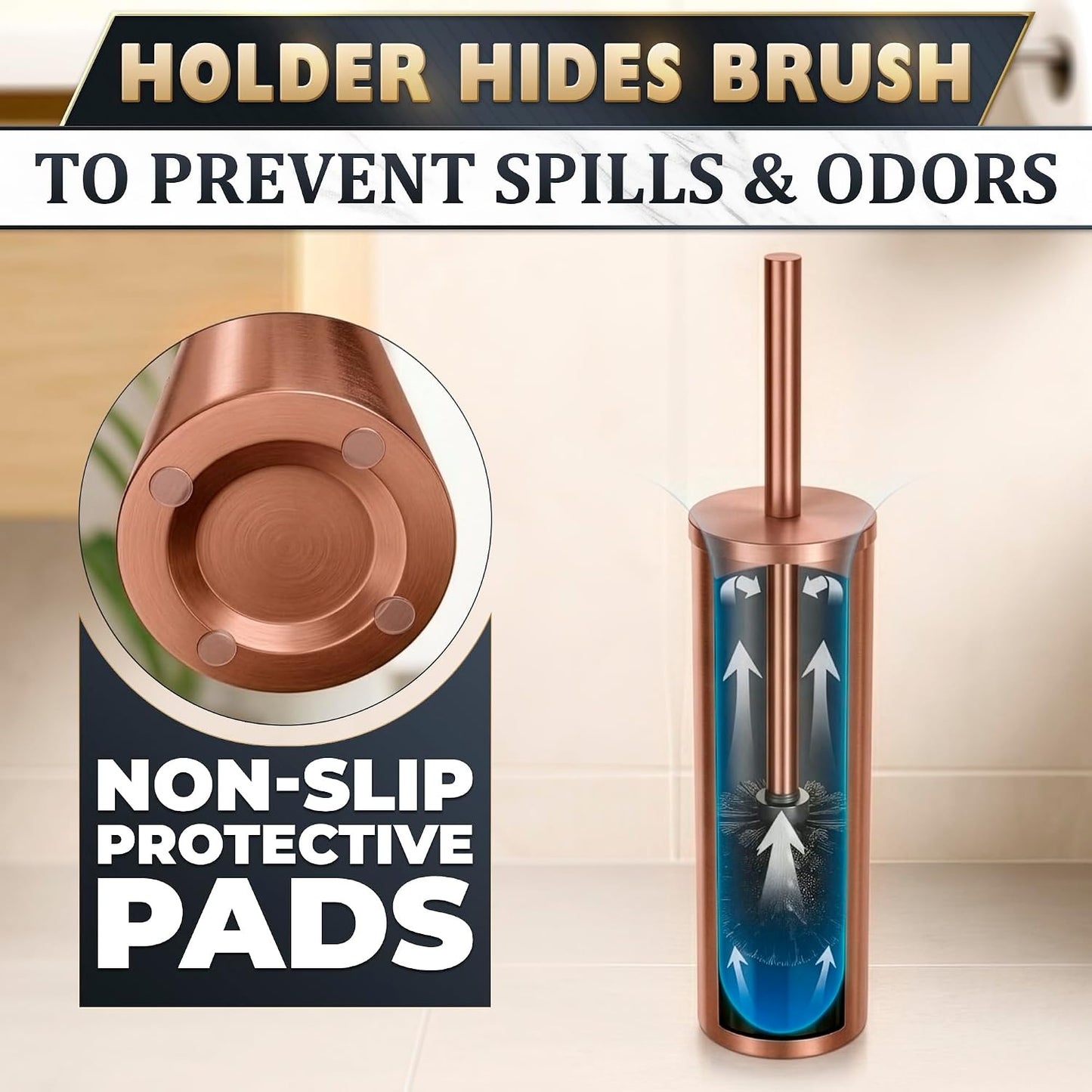 Black Toilet Brush and Holder Set - Slim Matte Design that Fits Anywhere - Stainless Steel Toilet Bowl Brush and Holder with 2 Rounded Corners, Replaceable Head, Removable Inner Bowl & Splash Guard
