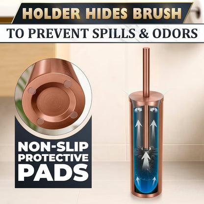Black Toilet Brush and Holder Set - Slim Matte Design that Fits Anywhere - Stainless Steel Toilet Bowl Brush and Holder with 2 Rounded Corners, Replaceable Head, Removable Inner Bowl & Splash Guard