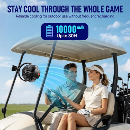 8-Inch Rechargeable Clip on Fan, 10000mAh Portable Camping Fan with LED Light, 9-Speed Ultra Quiet Airflow, 30H Runtime, 360° Rotating Desk Fan for Golf Cart, Bedroom, Office, Dorm, Black