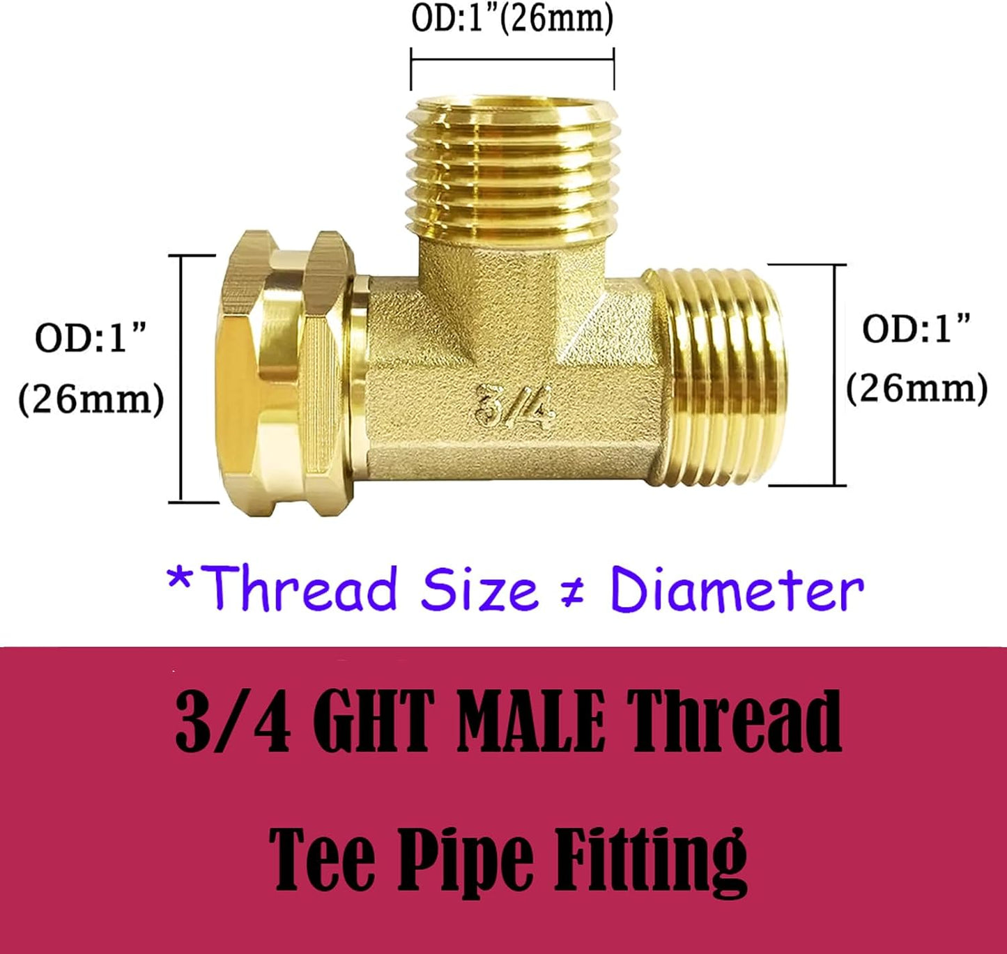 2PCS Brass 3/4" GHT Garden Hose Splitter Body Backyard 2 Way Y Shaped Swivel Connector Threaded Pipe Fitting Coupler Adapter with Washer