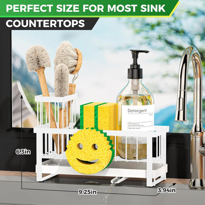 Sponge Holder for Kitchen Sink,Smiley Face Sink Caddy with Removable Brush Holder,Self-Draining Sponge Caddy for Soap,Dish Brush,Scrubber,Kitchen Essentials and Gadgets-Silver