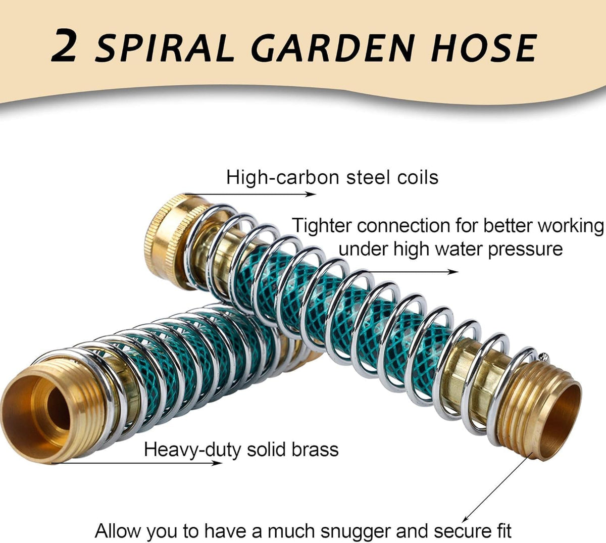 Triumpeek 3/4" Brass 2 Way Hose Splitter, Brass 2 Way Garden Hose Connector with 2 Pcs Garden Hose Coiled Spring Protectors and 6 Rubber Washers