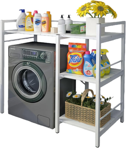 3-Tier Mini Fridge Stand with Storage Multi-Purpose Washing Machine Shelf Over The Washer Storage Shelf Utility Over Washer and Dryer Shelves for Kitchen, Laundry Room (Black+Brown)