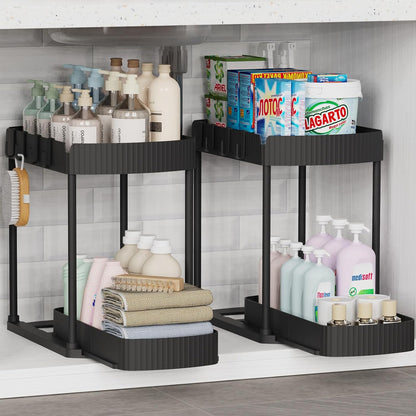 Ukeetap Multi-Purpose Pull-Out Storage Organizers, Under Sink/Cabinet Organizers and Storage for Bathroom & Kitchen, Black, 12.8 Inches, 2 Packs