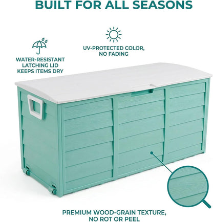 75 Gallon Outdoor Storage Box, 260L Waterproof Resin Deck Box for Patio Furniture Cushions, Garden Tools and Yard Accessories, Lockable Storage Chest with Wheels and Handles (Brown)