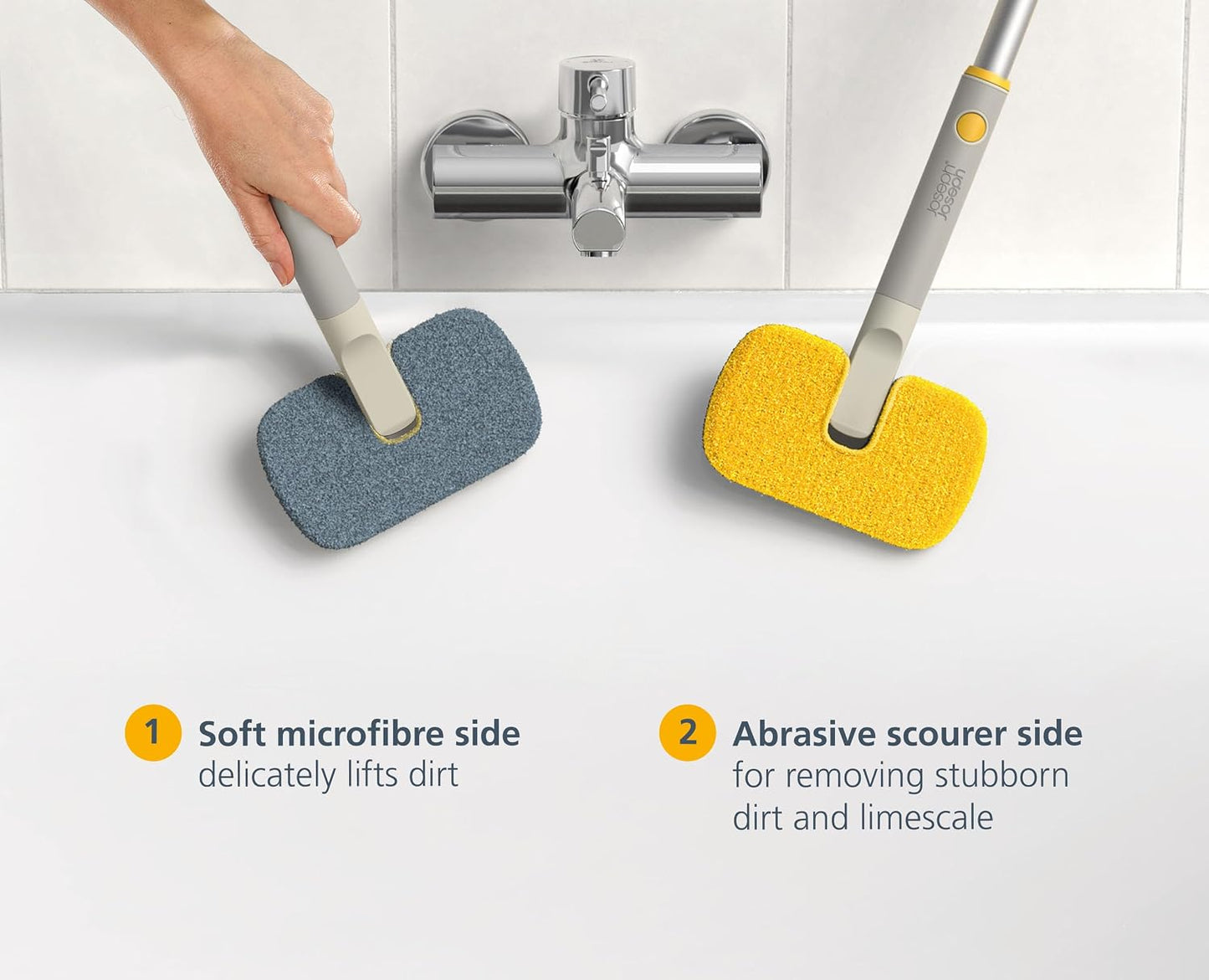 Joseph Joseph CleanTech 2-in-1 Tile and Tub Scrubber and Grout Cleaning Brush with V-Shaped Bristles