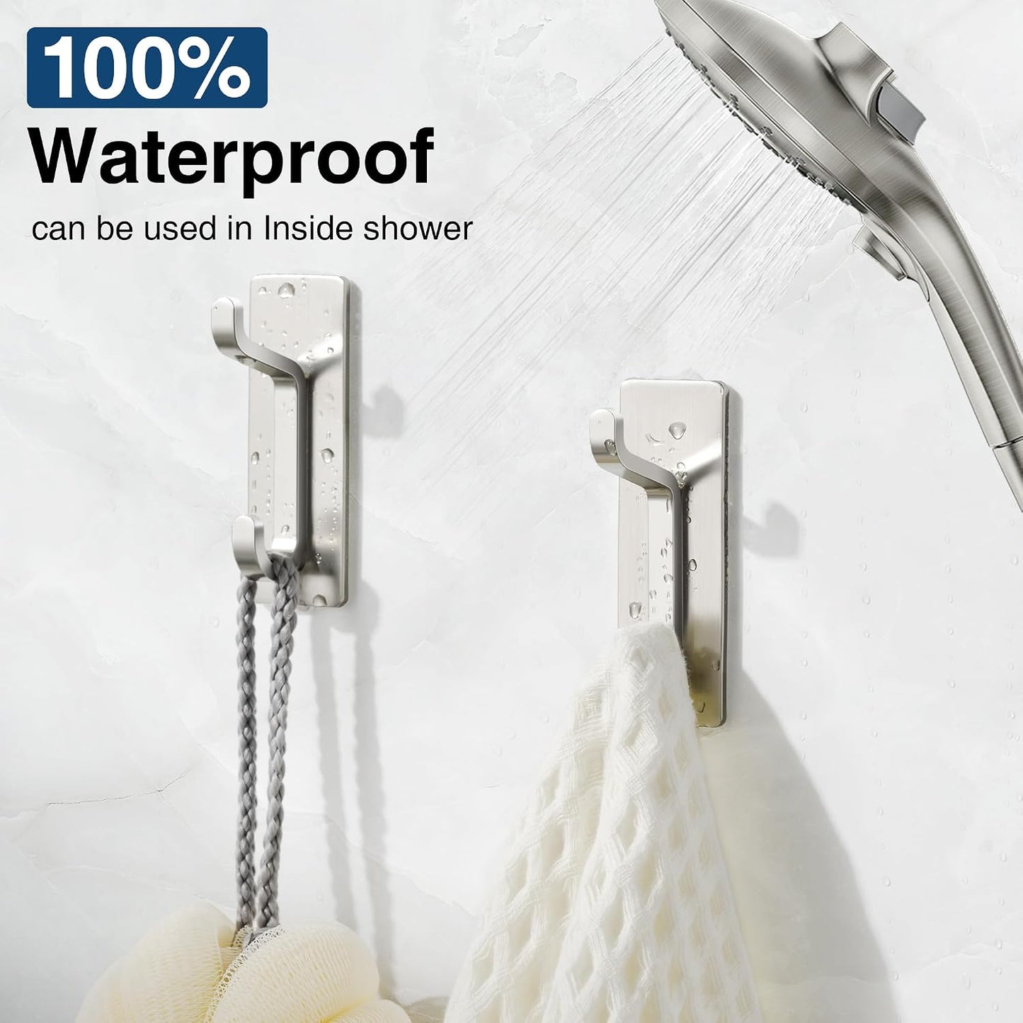 pickpiff Wall Hooks for Coat and Towel: 13LB Strong Adhesive Door Hanger Stick on, White 4 Pack