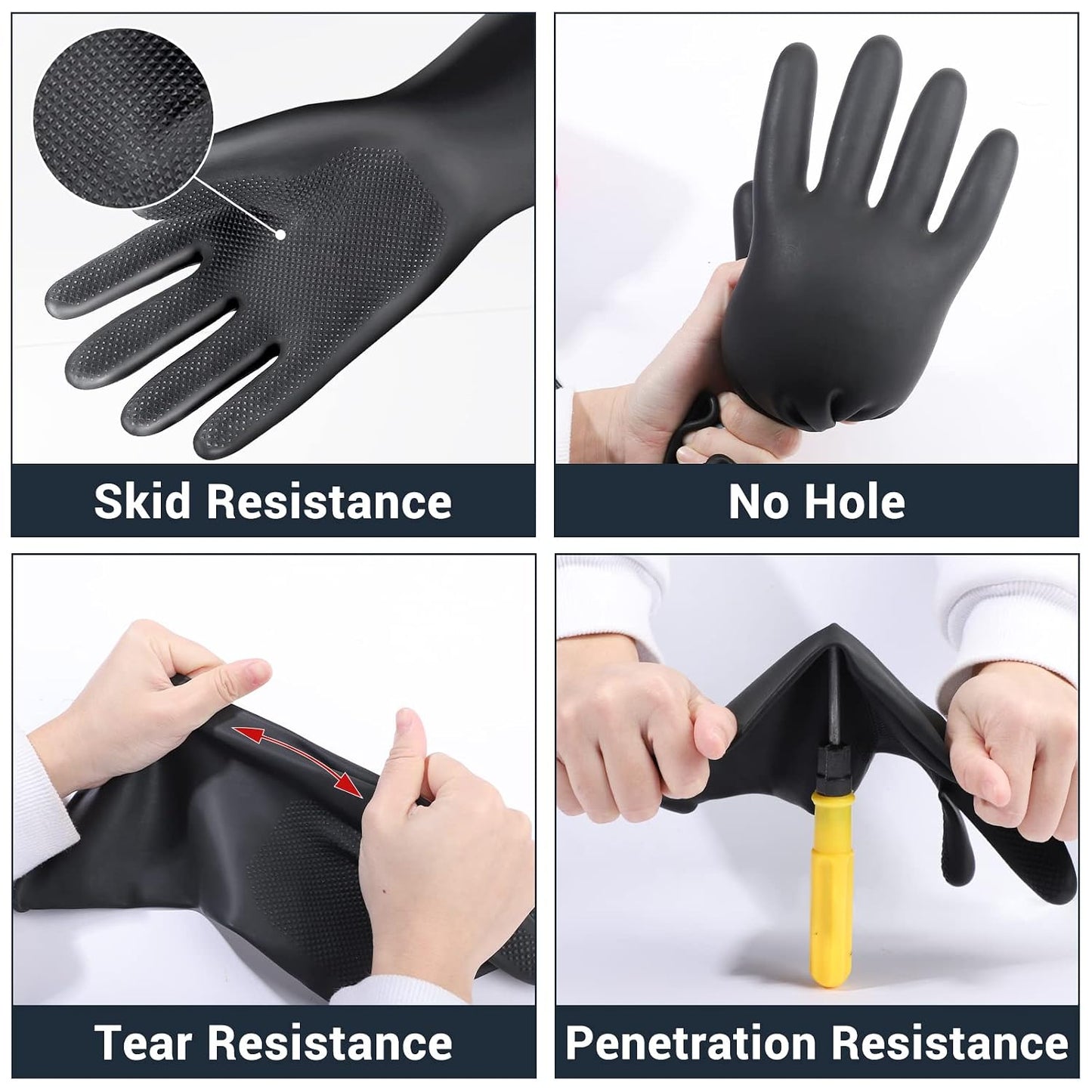 Black Rubber Gloves Extra Large, 22" Long Chemical Resistant Gloves, Waterproof Reusable Dishwashing Household Cleaning Safety Work Heavy Duty Industrial Rubber Glove, 1 Pair XXL