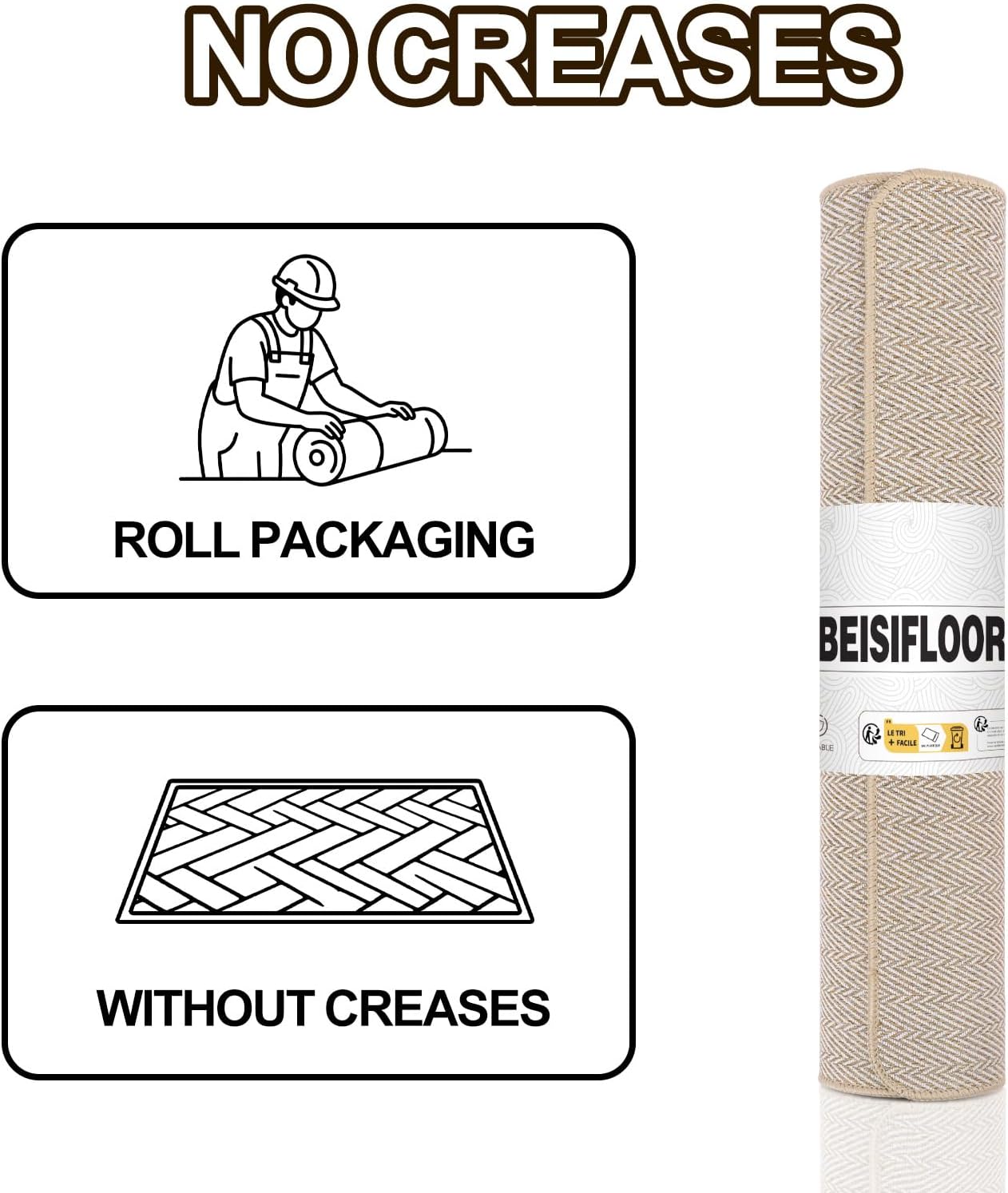 Ultra Thin Door Mat Indoor Entrance 17"x29", Low-Profile Indoor Door Mat, Non Slip Entry Mat Rubber Backing Unique Herringbone Design Inside Doormat Dirt Trapper Entryway Mats, Beige