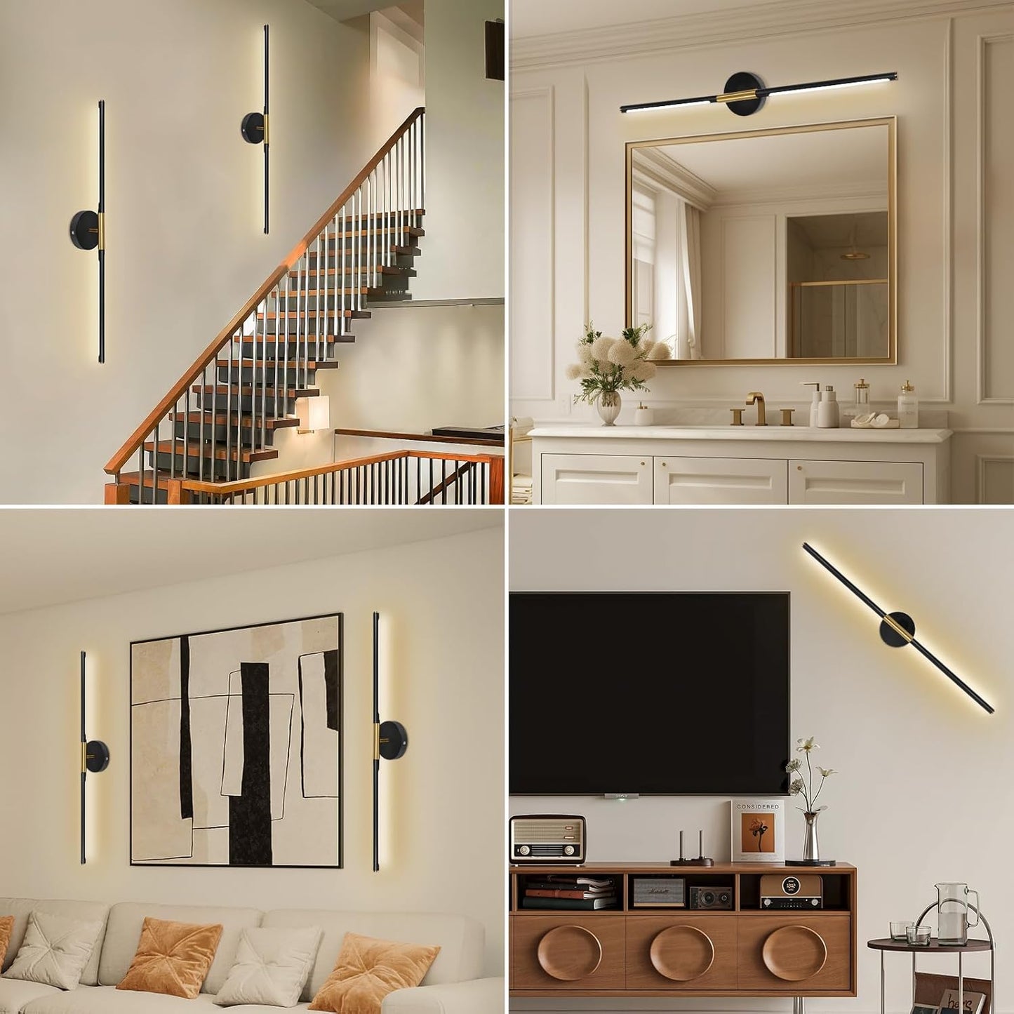 TaoFiaCo Battery Operated Wall Sconces Set of Two,Rechargeable Wall Sconces Set of 2 with Remote Control Dimmable Wall Light Decor for Living Room, Bathroom for, 24 Inch, Gold