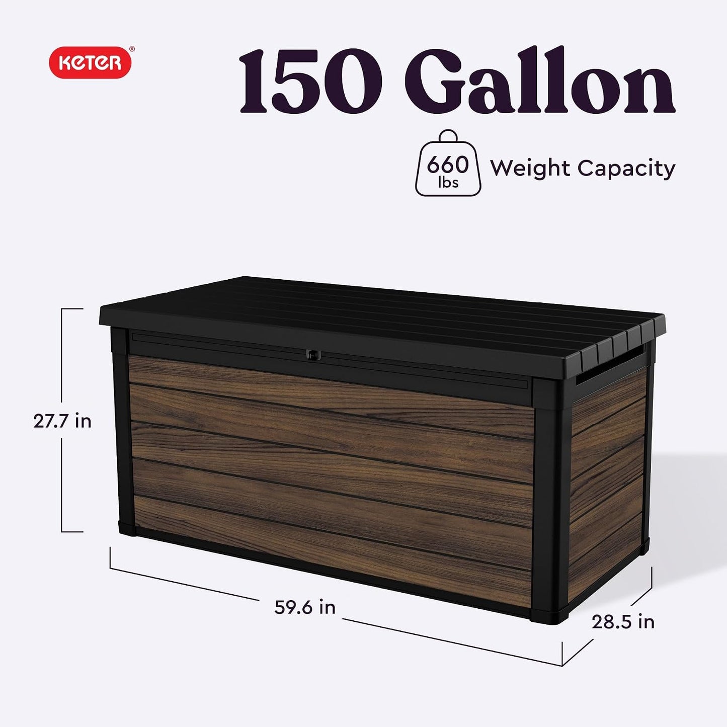 Keter Signature Everwood 30 Gallon Resin Outdoor Storage Box and Patio Furniture Side Table for Pool and Garden Accessories, Walnut