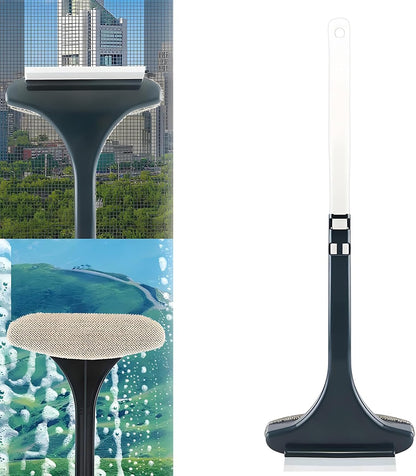 Window Screen Cleaner, 1Pc Double Sided Cleaning Brush, Fast Mesh Net Scraping Mop Washing Tool with Removable 16 Inch Handle for Glass Doors and Cabinets