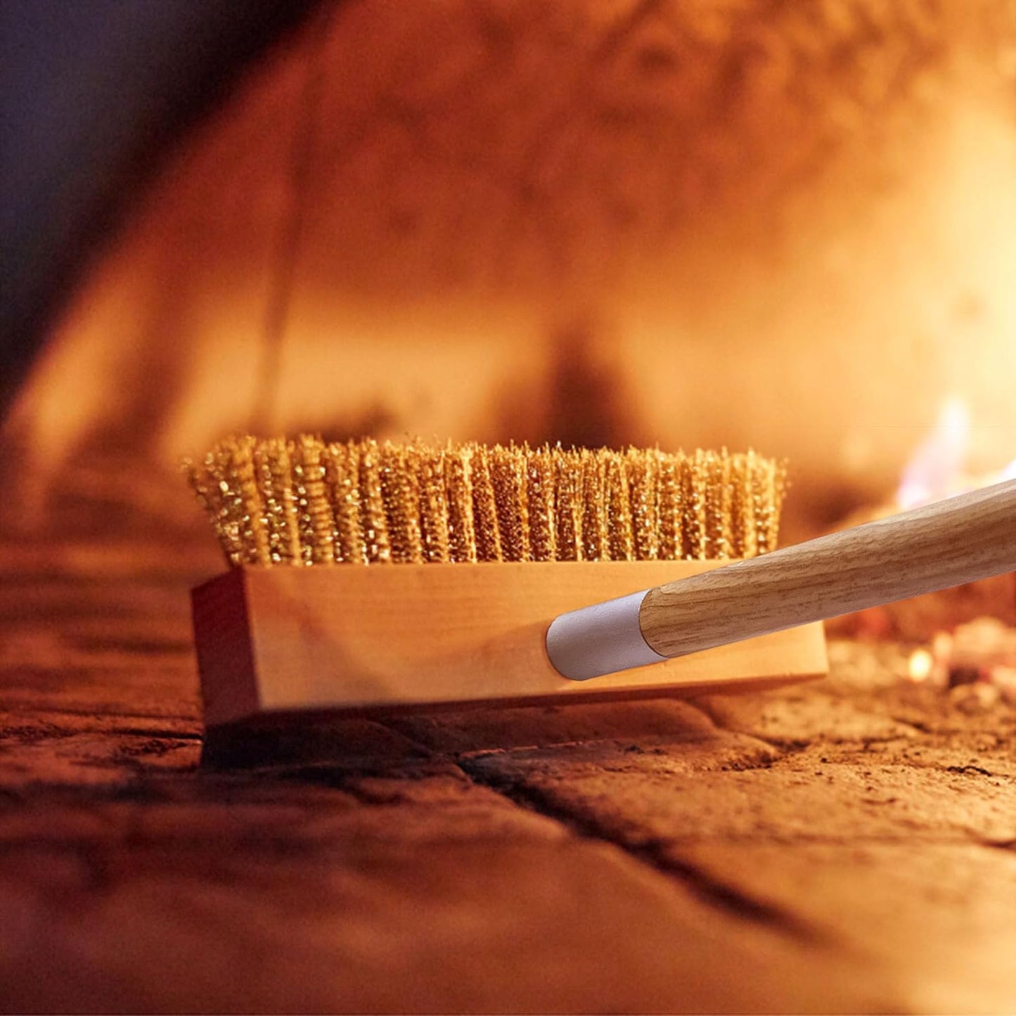 Pizza Oven Brush 7 Inch Brass Bristles Replacement Brush Head and Scraper