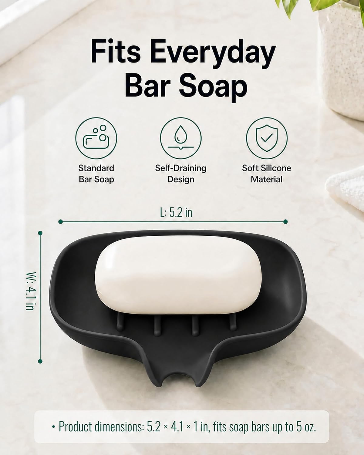 3 Pack Silicone Soap Dish with Drain, Bar Soap Holder for Shower/Bathroom, Self Draining Waterfall Soap Tray/Saver for Kitchen, Keep Soap Dry, Easy to Clean