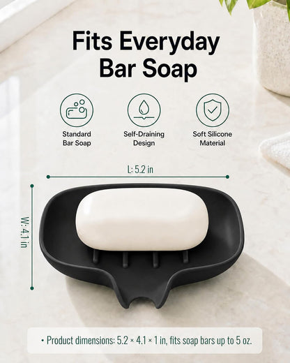 3 Pack Silicone Soap Dish with Drain, Bar Soap Holder for Shower/Bathroom, Self Draining Waterfall Soap Tray/Saver for Kitchen, Keep Soap Dry, Easy to Clean