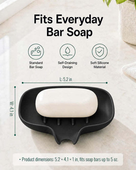 3 Pack Silicone Soap Dish with Drain, Bar Soap Holder for Shower/Bathroom, Self Draining Waterfall Soap Tray/Saver for Kitchen, Keep Soap Dry, Easy to Clean