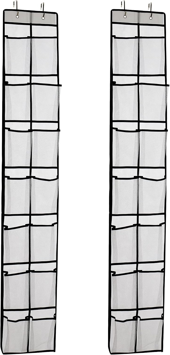 PVWSG Over The Door Shoe Organizer, 14 Large Mesh Pockets Hanging Shoe Rack for Closet Organizers and Storage, White, 2-pack (white)