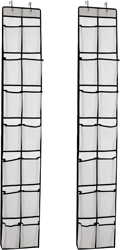 PVWSG Over The Door Shoe Organizer, 14 Large Mesh Pockets Hanging Shoe Rack for Closet Organizers and Storage, White, 2-pack (white)