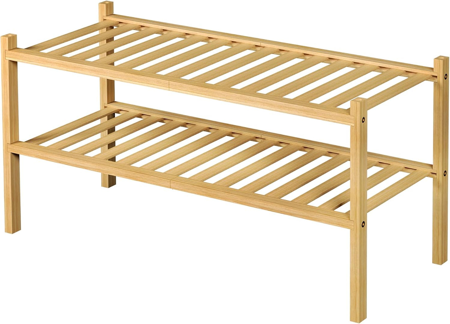 ROMGUAR CRAFT 3 Tier Bamboo Shoe Rack for Closet Free Standing Wood Shoe Shelf Storage Organizer for Entryway Small Space Stackable 27"x11"x20" (Natural)