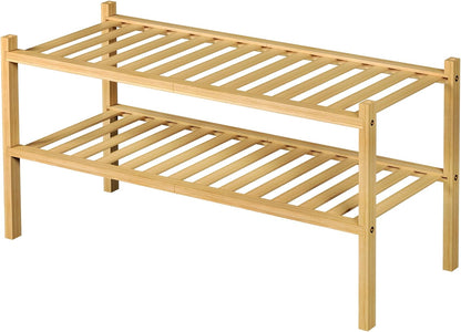ROMGUAR CRAFT 3 Tier Bamboo Shoe Rack for Closet Free Standing Wood Shoe Shelf Storage Organizer for Entryway Small Space Stackable 27"x11"x20" (Natural)