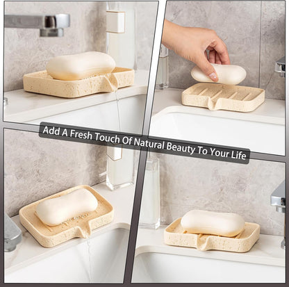 Soap Dish, Bar Soap Holder, Travertine Stone Look, Off White | Self Draining,Sponge Holders Tray for Shower,for Dispenser,Scrubber,Bottle,Cup on Bathroom Kitchen Bathtub Sink or Counter