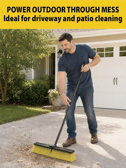 Push Broom for Outdoor - 18" Heavy Duty Broom with 63" Long Handle Outdoor Broom for Deck,Driveway,Garage,Yard,Deck,Patio,Warehouse,Concrete