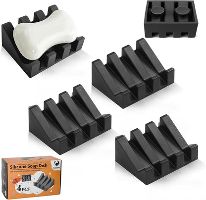 Soap Dish Holder for Shower with Suction Cup, Silicone Soap Holder & Saver Self-Draining Bar Soap Dish Keeps Soap Dry for Bathroom, Kitchen, Bathtub, Extends Soap Life (Black-1Pack)