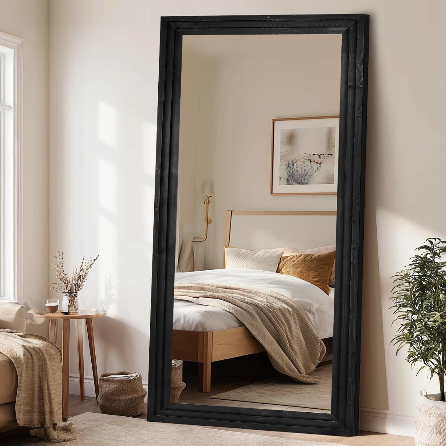 65"x22" Full Length Mirror Solid Wood Frame Floor Mirror with Stand for Living Room, Bedroom Hanging Standing or Leaning, Brown