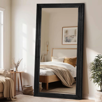 65"x22" Full Length Mirror Solid Wood Frame Floor Mirror with Stand for Living Room, Bedroom Hanging Standing or Leaning, Brown