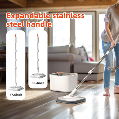 Spin Mop and Bucket Set with 2 Replaceable Microfiber Mop Pads with Self Separation Dirty and Clean Water System, Self Wringing 360° Rotating Square Mop Head for Hardwood Tile Marble Floors