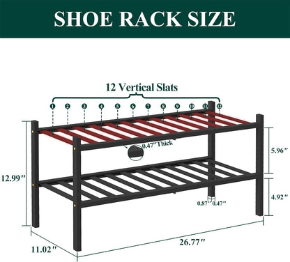 Smiry Bamboo Shoe Rack, 3 Tier Free Standing Wooden Shoe Organizer, Stackable Wood Shoe Storage Shelf for Closet, Entryway, 12 Vertical Slats, 2+1 Stack Standard Legs, 26.8"x11"x19.5", Natural