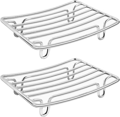 Soap Dish, Stainless Steel Bar Soap Holder for Shower, Self Draining Stand Soap Saver for Bathroom, Kicthen Sink and Countertop, Chrome 1-Pack